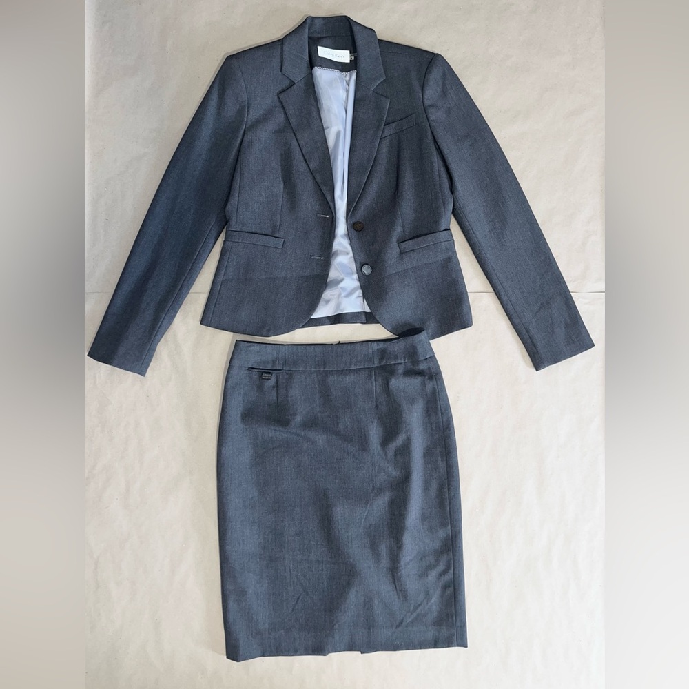 Calvin Klein Skirt Suit 2-Piece Set Grey